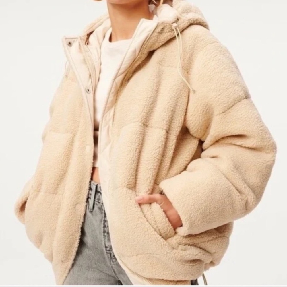 Good American Faux Shearling Teddy Cocoon Puffer Jacket Size XL